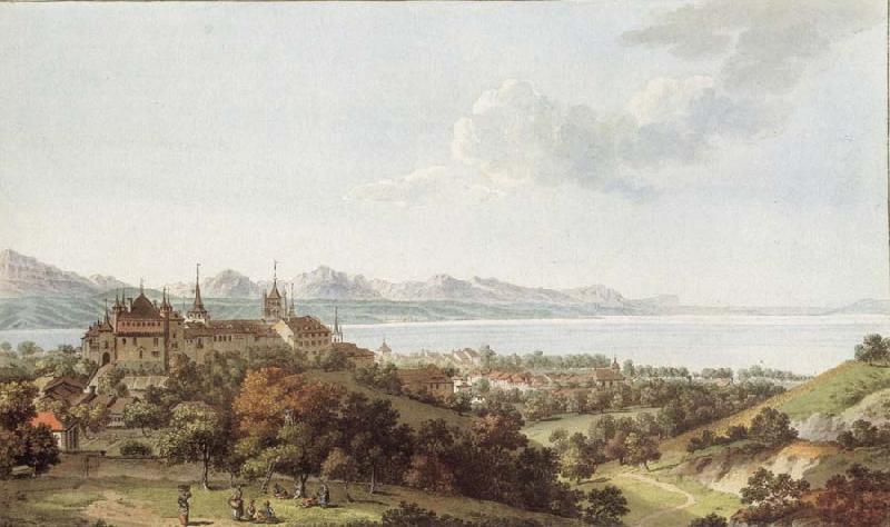 Johann Ludwig Aberli Seen Lausanne oil painting picture